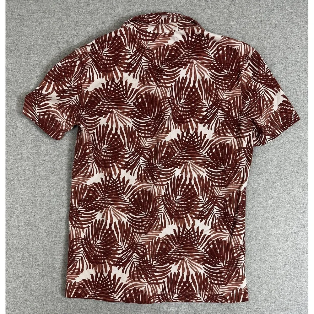 Banana Republic Polo Shirt Mens Small Brown Palm Leaf‎ Performance Pique Stretch